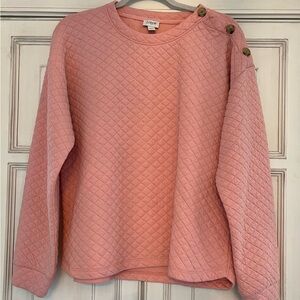 J. Crew Quilted Button-Shoulder Sweater in Blush Pink